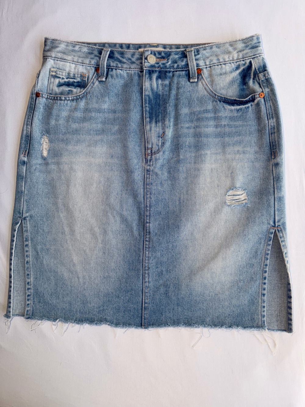 Habitual Light Blue Distressed Denim Skirt